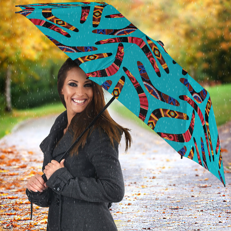 Boomerang Australian Aboriginal Ornament Blue Background Umbrella