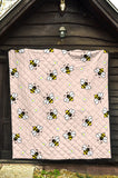 Cute Bee Flower Pattern Pink Background Premium Quilt