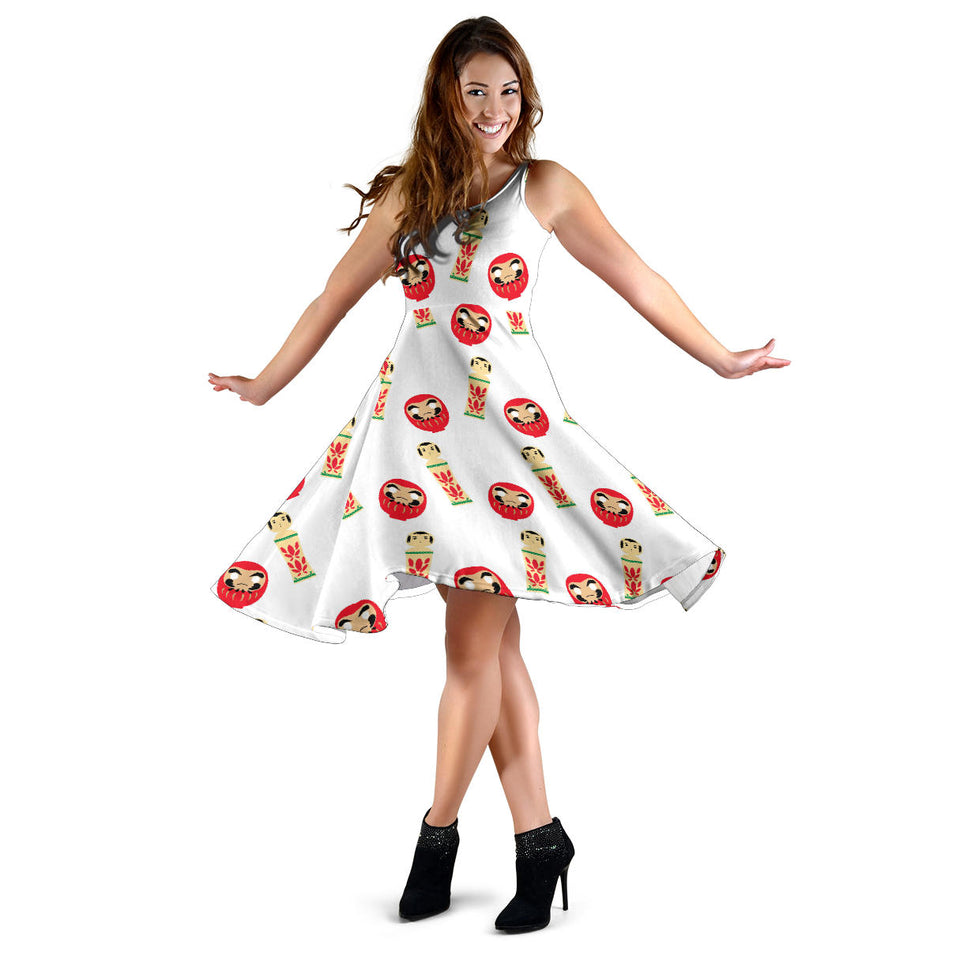 Daruma Japanese Wooden Doll Sleeveless Midi Dress