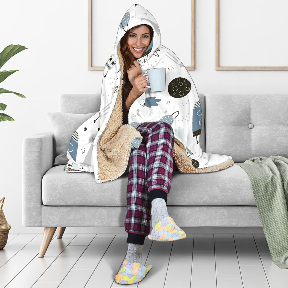 Hand Drawn Space Elements Space Rocket Star Planet Space Probe Hooded Blanket