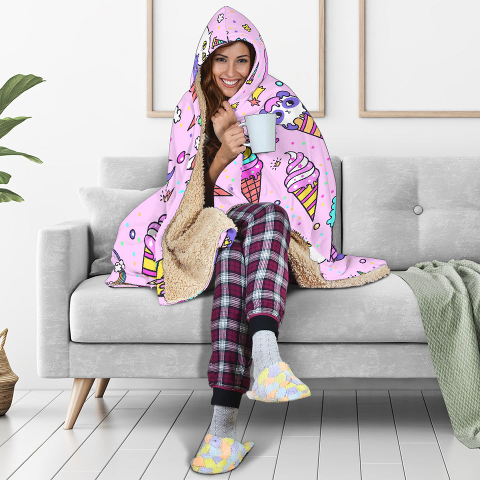 Cute Ice Cream Cone Animal Pattern Hooded Blanket