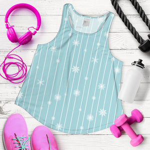 Snowflake pattern blue stripe background Women Racerback Tank Top