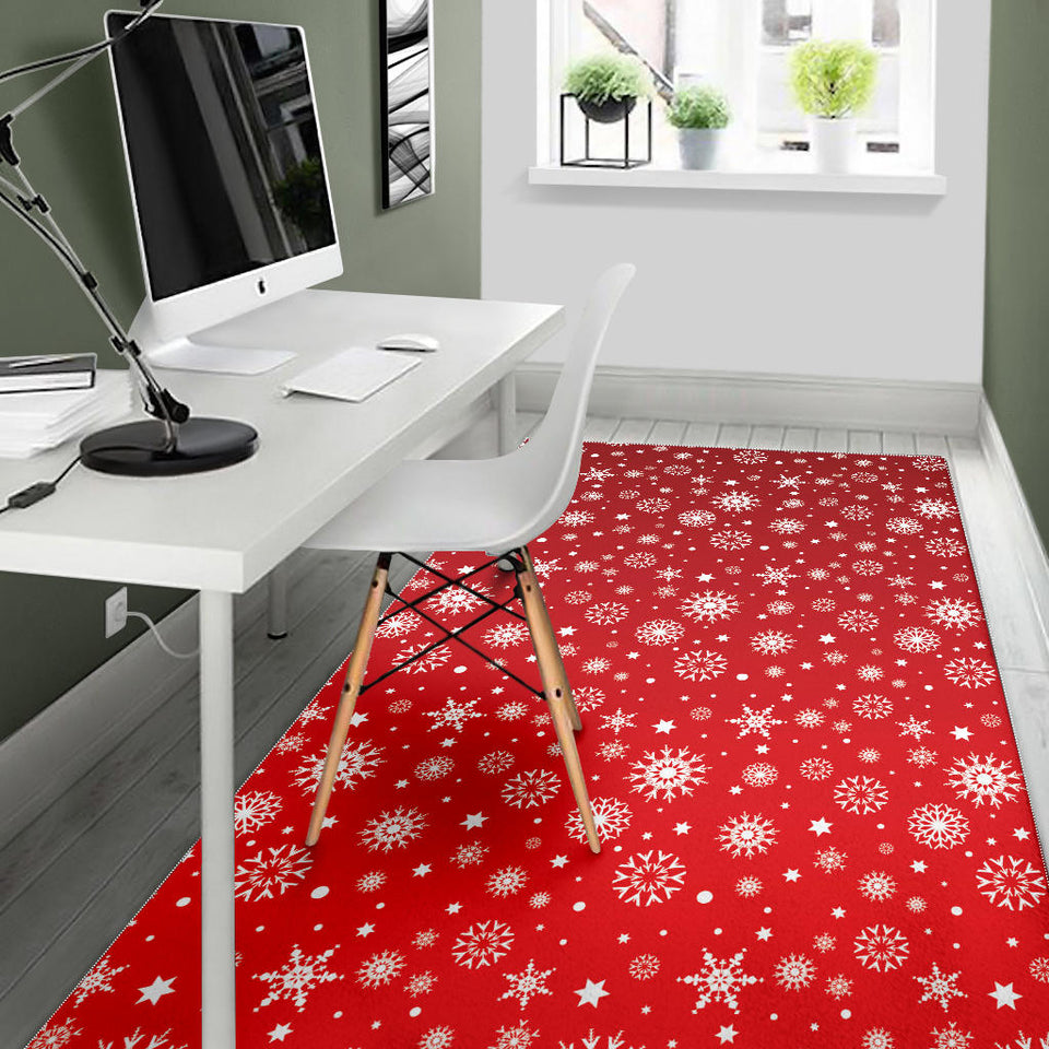 Snowflake Pattern Red Background Area Rug