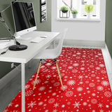 Snowflake Pattern Red Background Area Rug