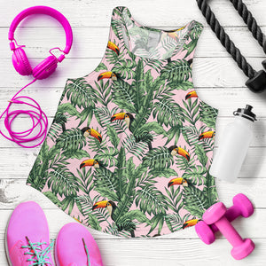 Toucan tropical green jungle palm pattern Women Racerback Tank Top