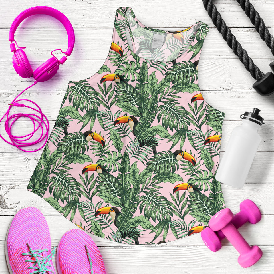 Toucan tropical green jungle palm pattern Women Racerback Tank Top