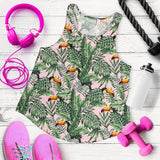 Toucan tropical green jungle palm pattern Women Racerback Tank Top