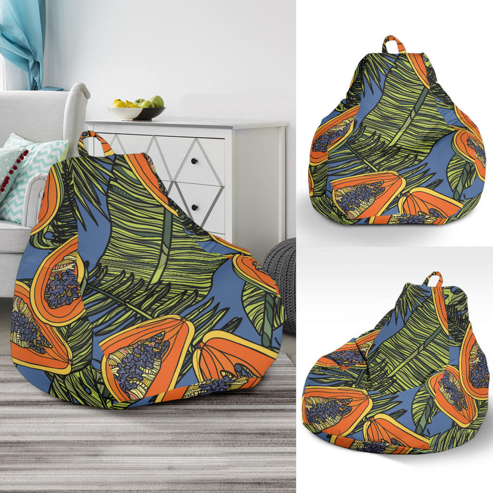 Colorful Papaya Tropical Leaves Bean Bag Cover