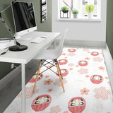 Daruma Japanese Wooden Doll Cherry Blossom Flower Pattern Area Rug