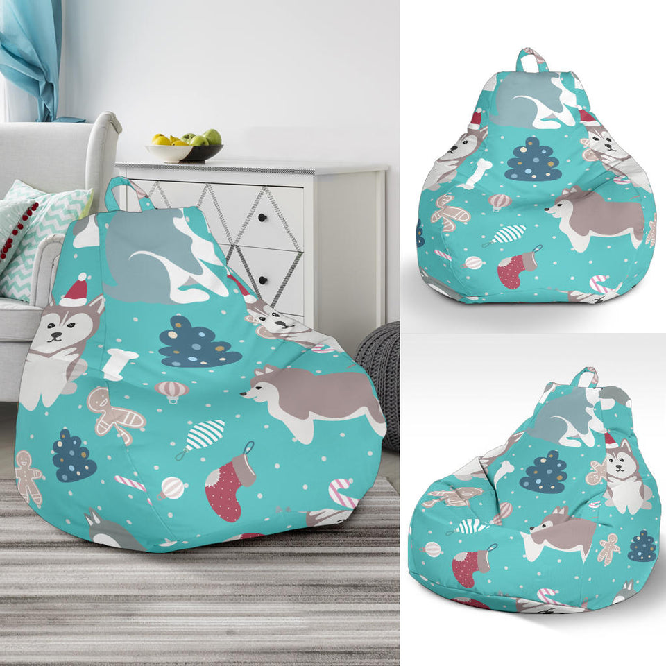 Christmas Cute Siberian Husky Puppie Pattern Bean Bag Cover