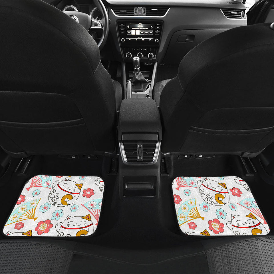 Maneki Neko Lucky Cat Fan Sakura Front And Back Car Mats