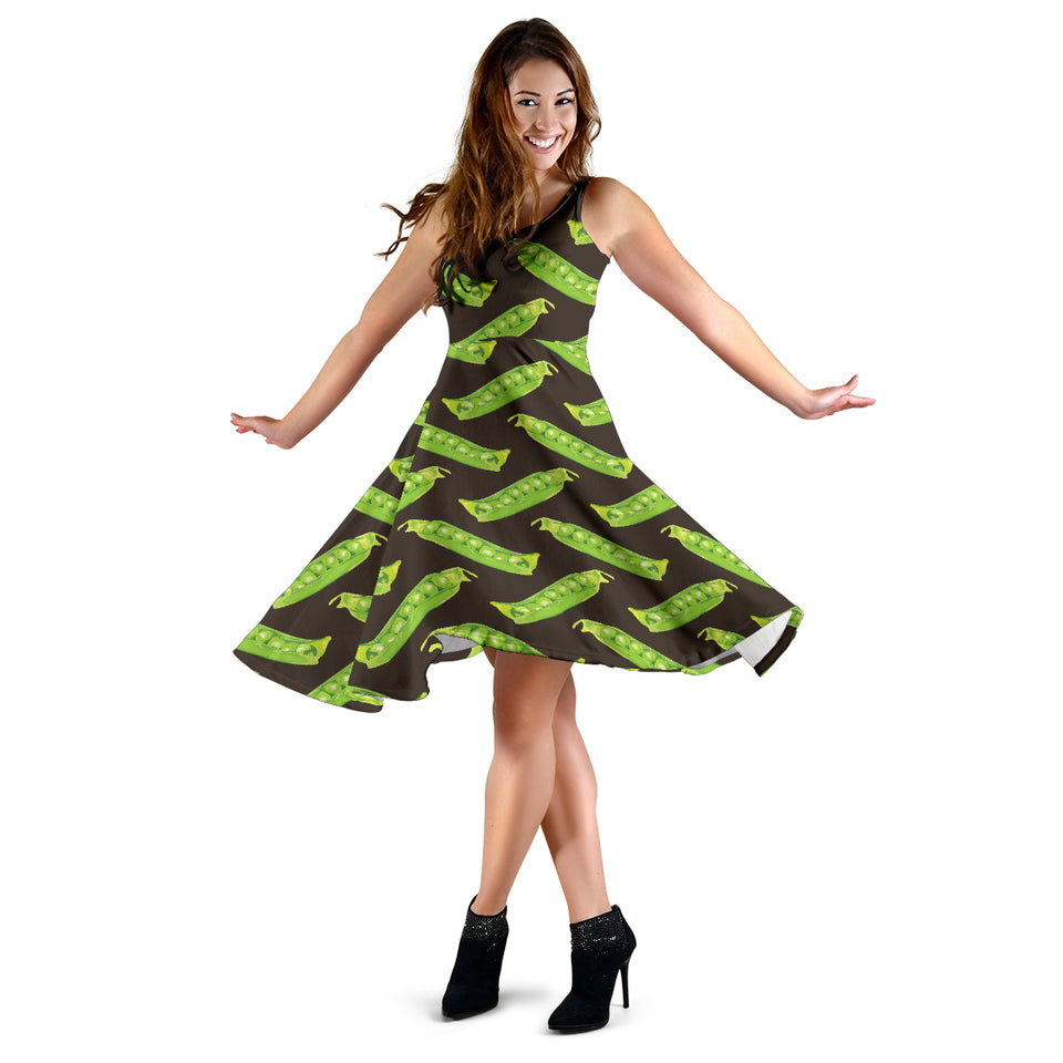 Green Peas Pattern Print Design 05 Sleeveless Midi Dress