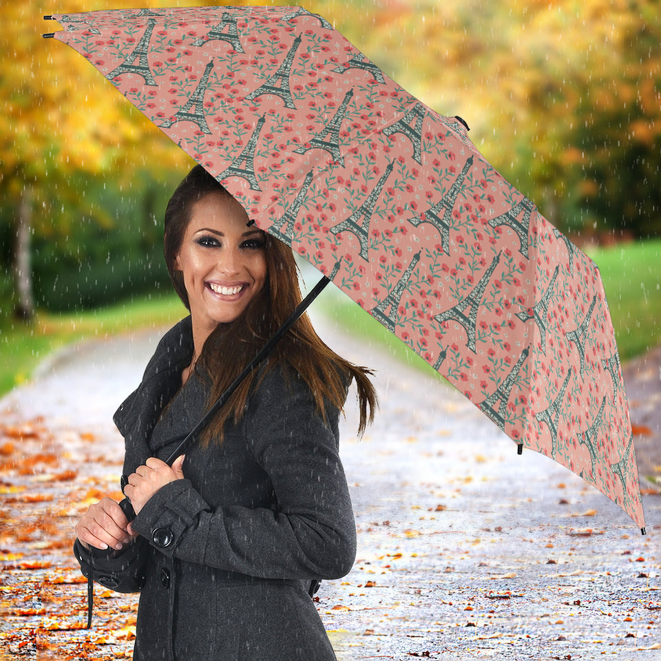 Eiffel Tower Flower Background Pattern Print Design 03 Umbrella