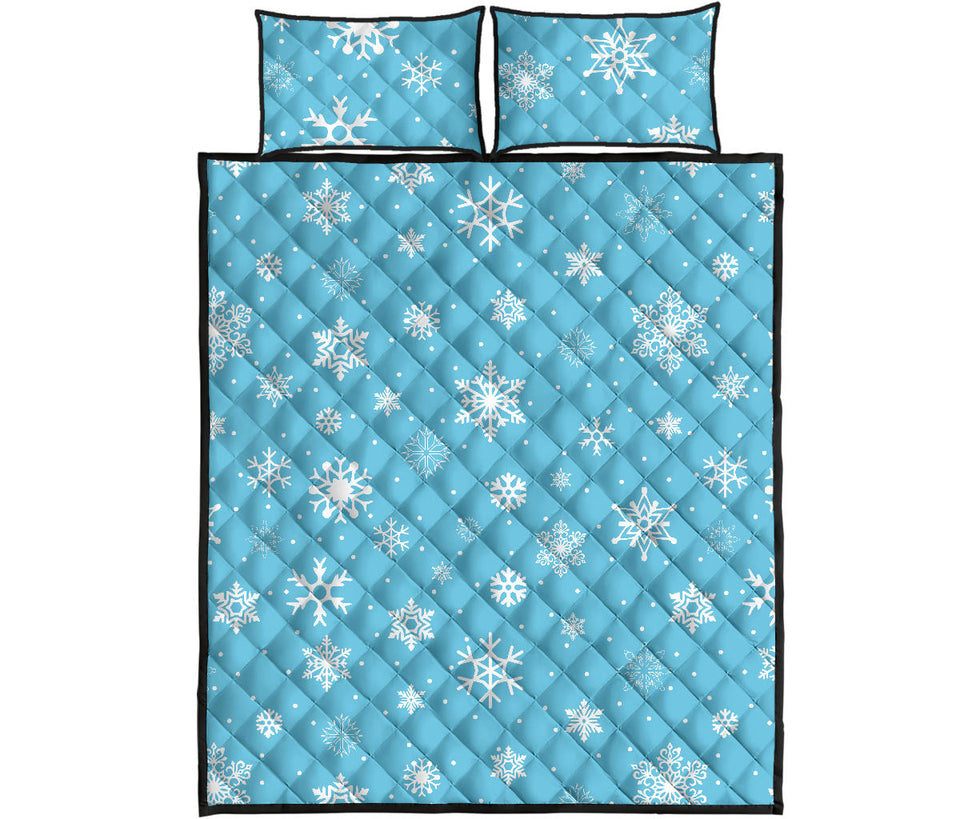 Snowflake pattern blue background Quilt Bed Set