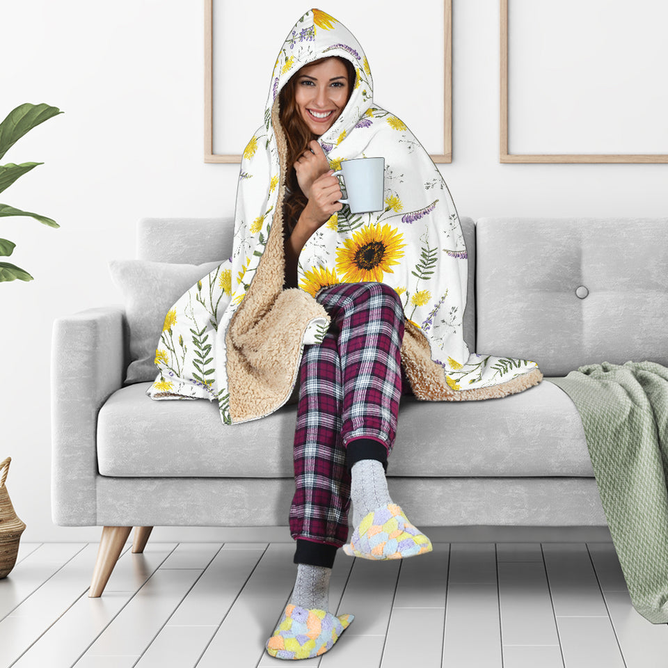 Beautiful Sunflowers Pattern Hooded Blanket