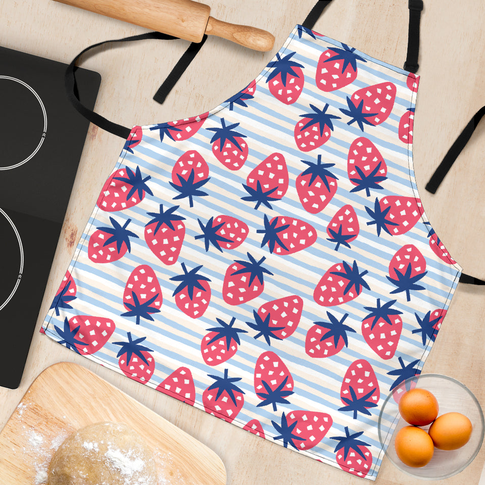 Strawberry Pattern Blue Lines Background Adjustable Apron