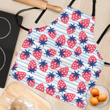 Strawberry Pattern Blue Lines Background Adjustable Apron