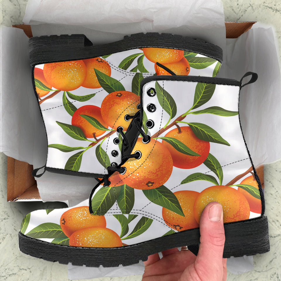 Oranges Pattern Background Leather Boots