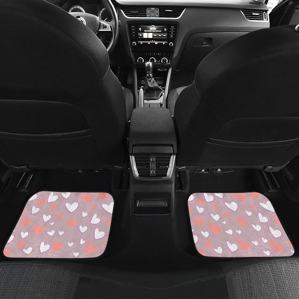Coral White Heart Pattern Front And Back Car Mats