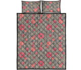 Red gold Sakura cherry blossom gray background Quilt Bed Set