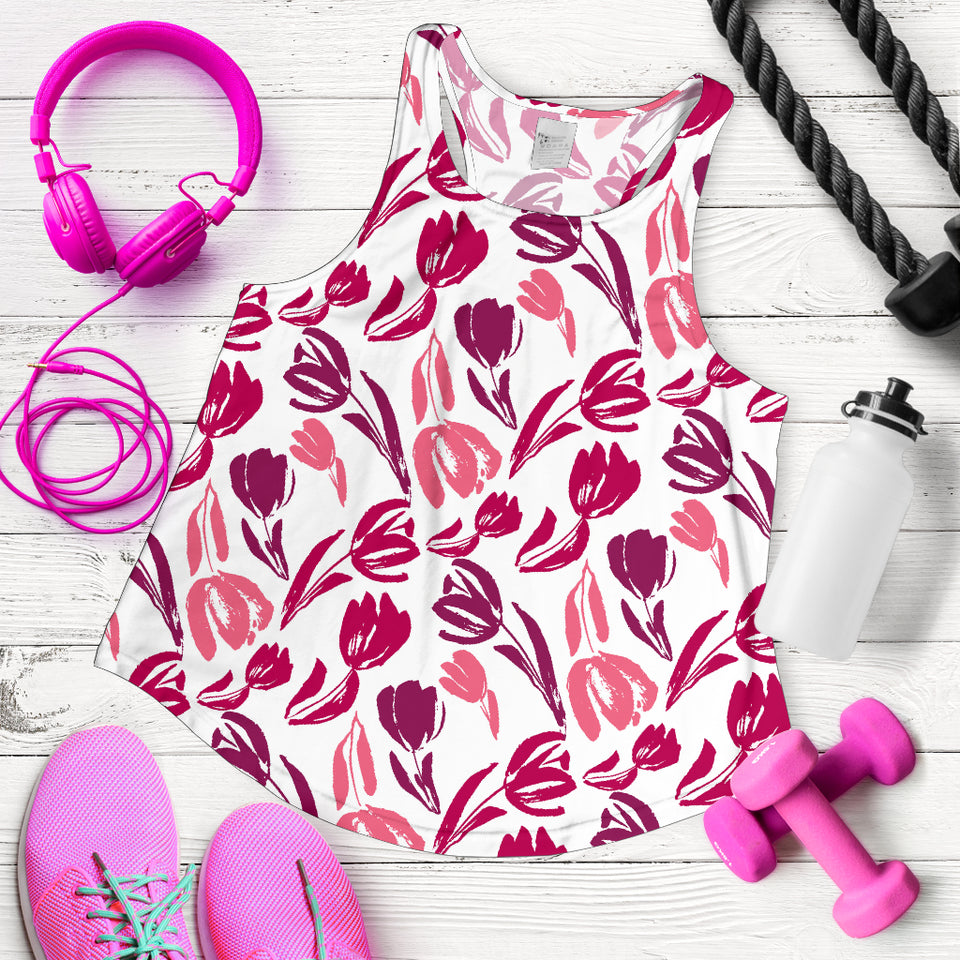 pink sketch tulip pattern Women Racerback Tank Top