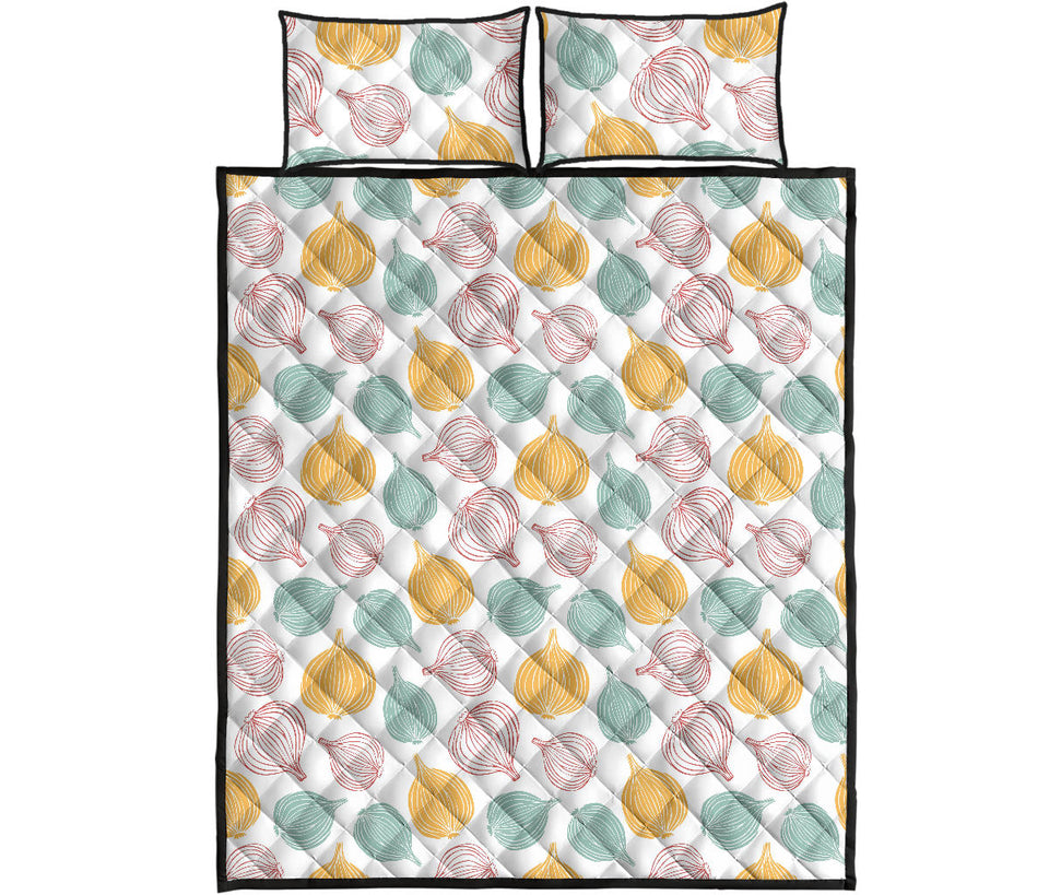 colorful onions white background Quilt Bed Set