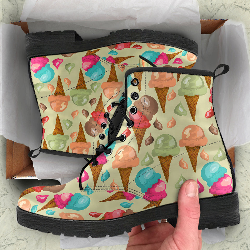 Colorful Ice Cream Pattern Leather Boots