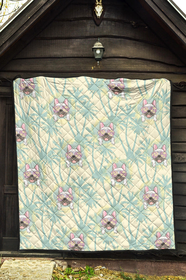 French Bulldog Hawaii Blackground Premium Quilt