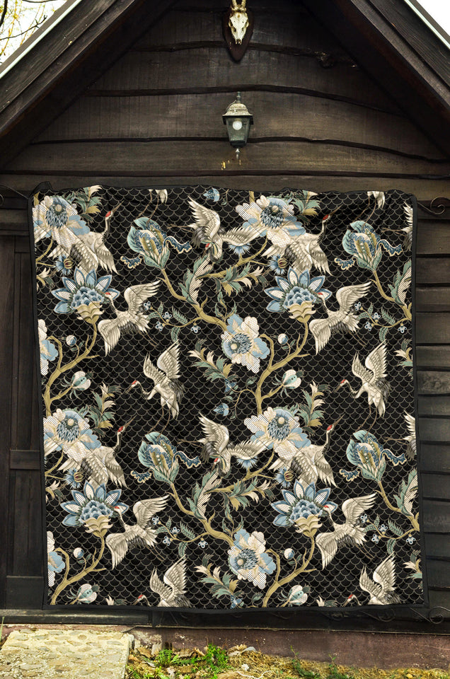 Japanese Crane Ornament Elements Premium Quilt