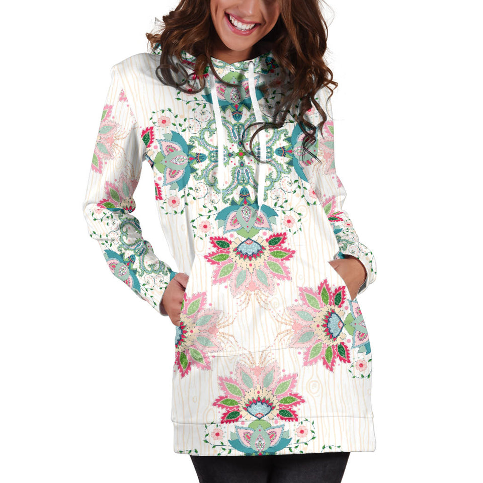 Square Floral Indian Flower Pattern Women'S Hoodie Dress