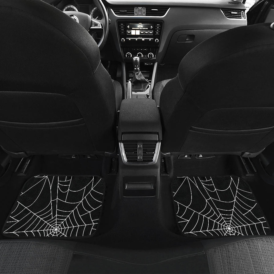 Spider Web Pattern Black Background White Cobweb Front And Back Car Mats
