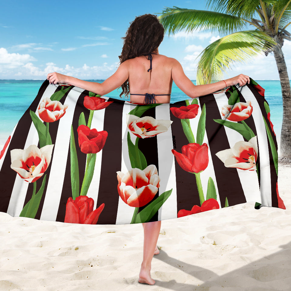 Red And White Tulips Pattern Sarong