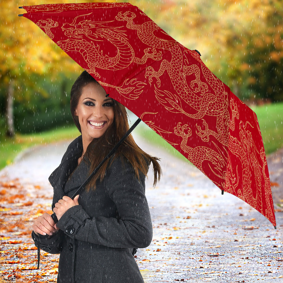 Gold Dragons Red Background Umbrella