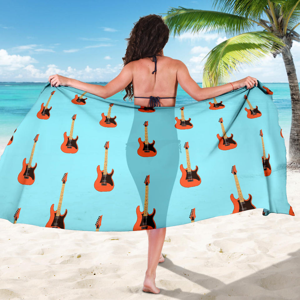 Electric Guitar Pattern Light Blue Background Sarong
