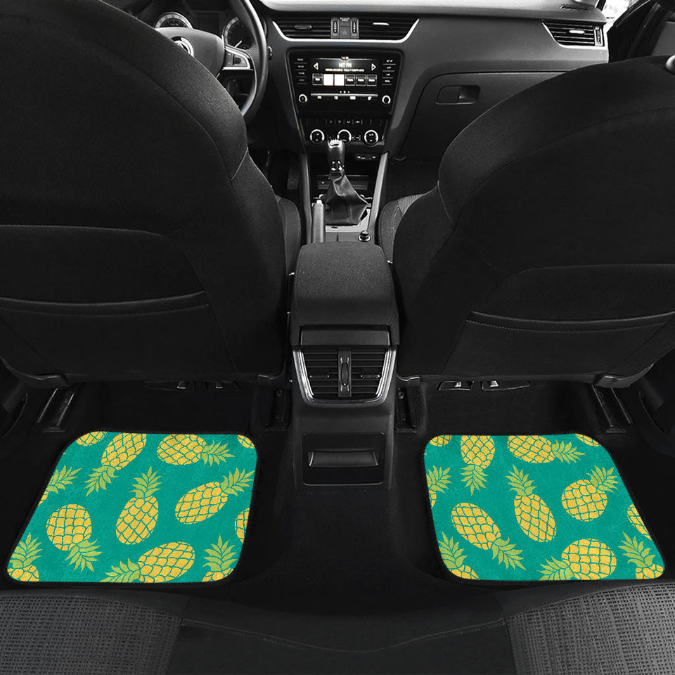 Pineapples Pattern Green Background Front And Back Car Mats