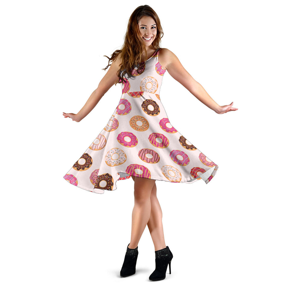 Colorful Donut Pattern Sleeveless Midi Dress