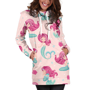Cute Little Mermaid Pattern Women'S Hoodie Dress