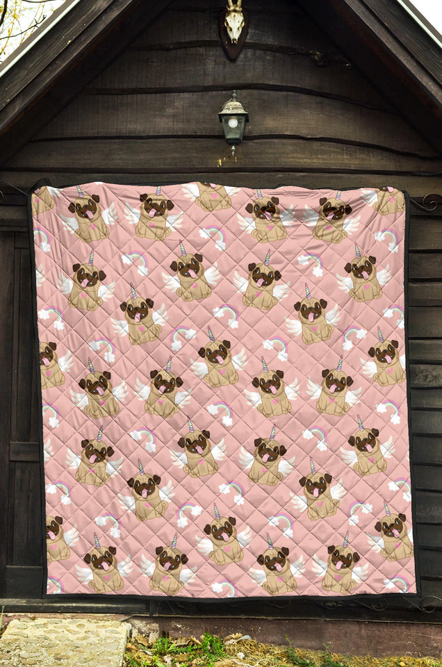 Cute Unicorn Pug Pattern Premium Quilt