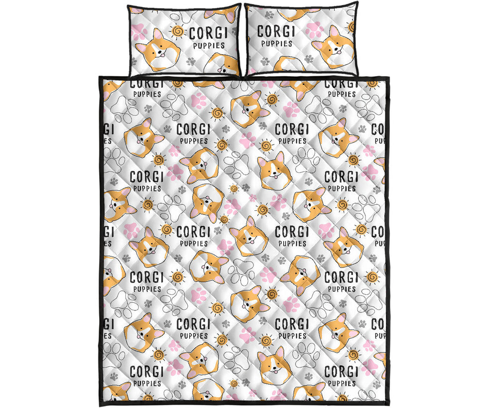 Corgi Dog Pattern Quilt Bed Set
