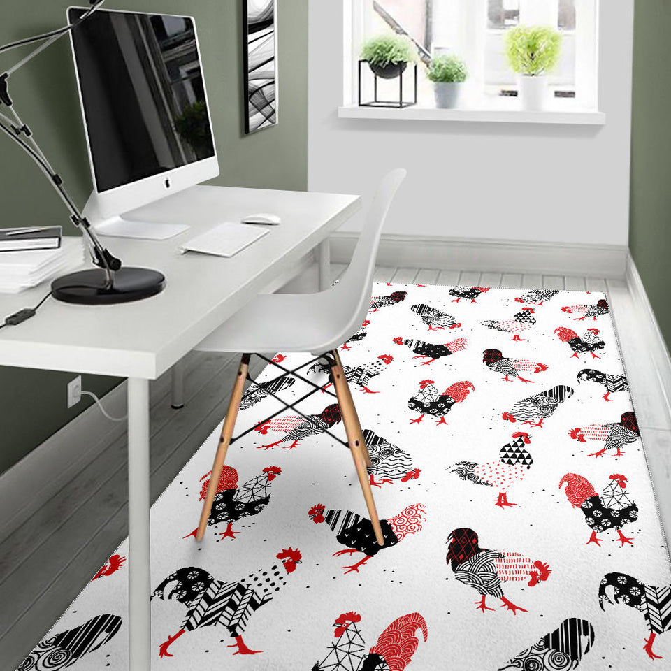 Cool Rooster Chicken Cock Floral Ornament Background Area Rug
