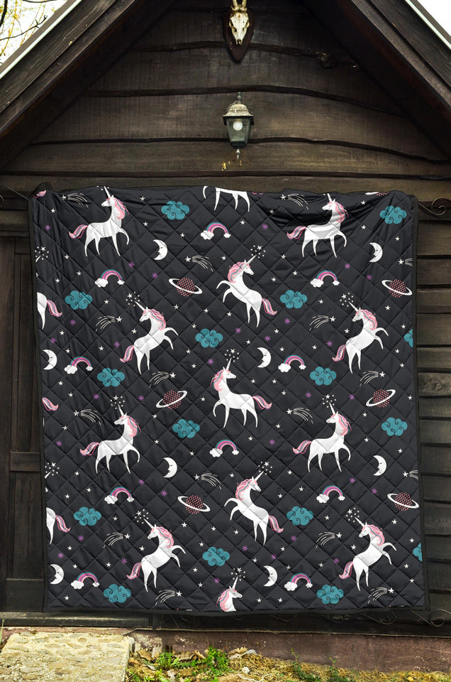 Unicorn Rainbows Moon Clound Star Pattern Premium Quilt