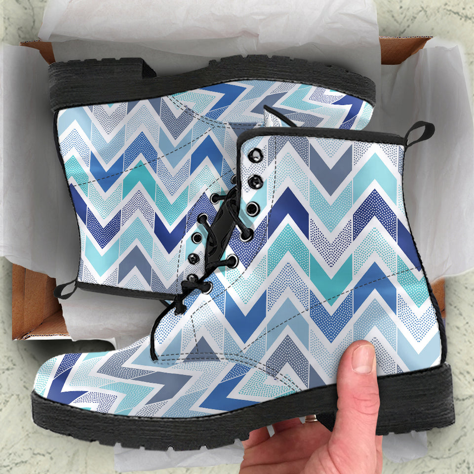 Zigzag  Chevron Blue Pattern Leather Boots