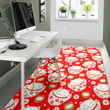 Cute Maneki Neko Lucky Cat Red Background Area Rug