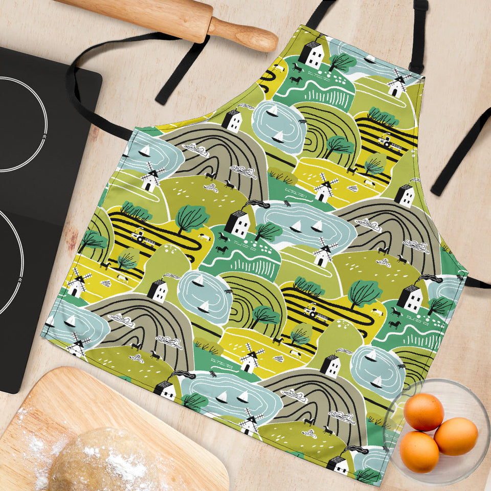 Hand Drawn Windmill Pattern Adjustable Apron