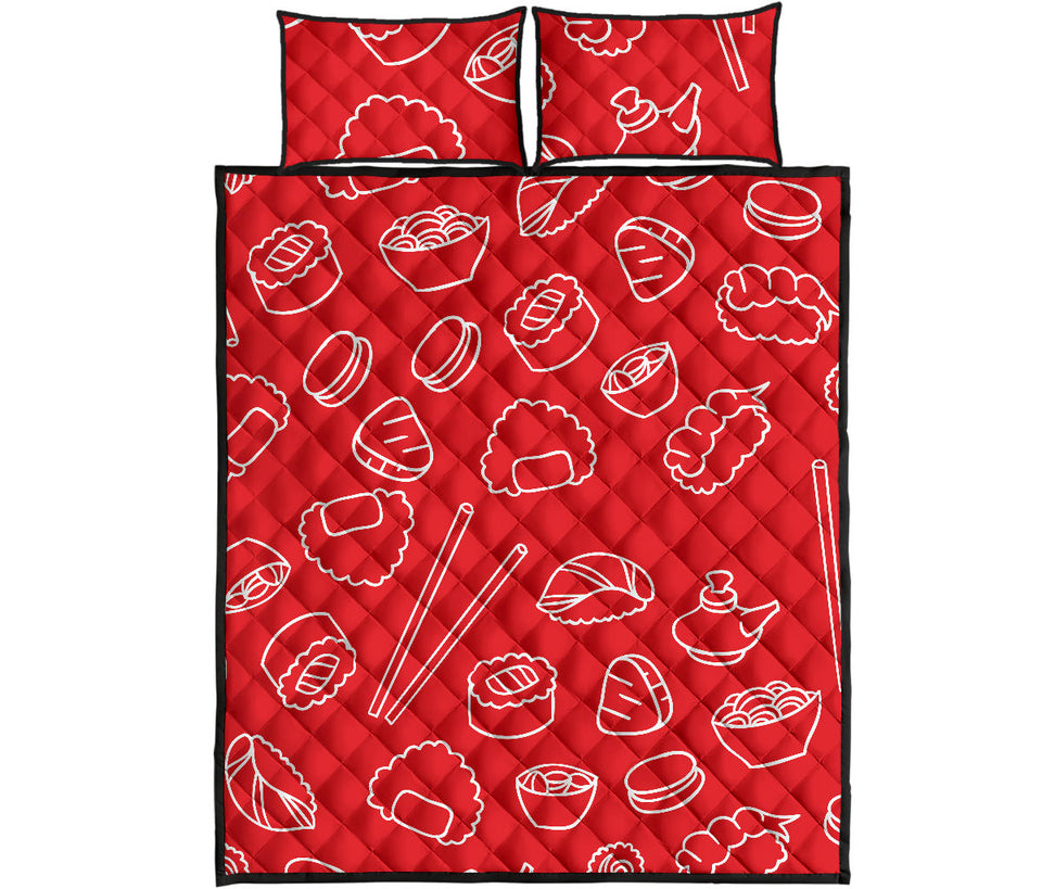 sushi pattern red background Quilt Bed Set