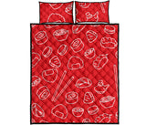 sushi pattern red background Quilt Bed Set