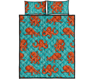 Octopus turquoise background Quilt Bed Set