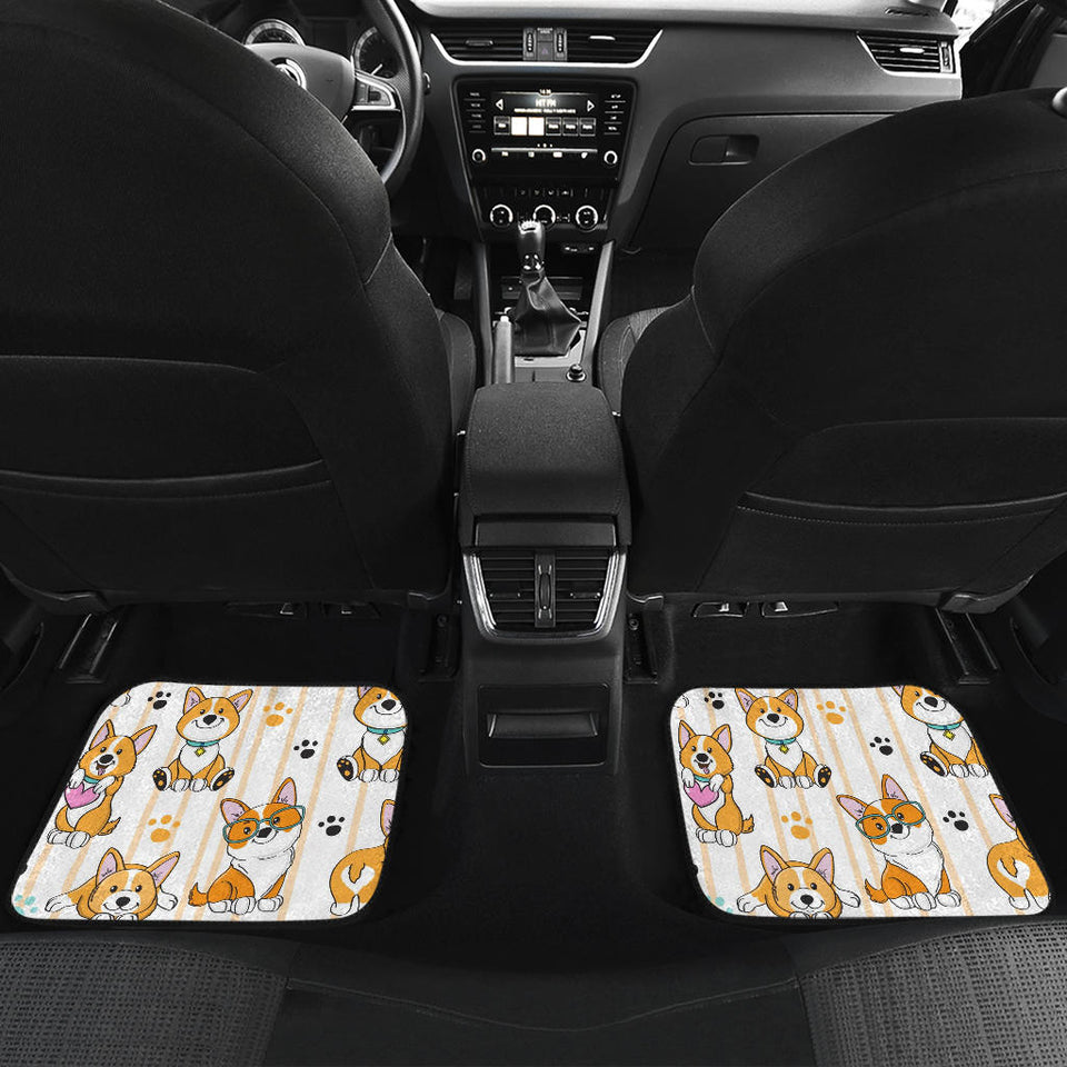 Cute Dog Corgi Striped Background Pattern Front And Back Car Mats