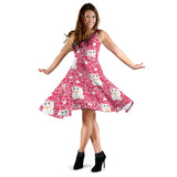 Maneki Neko Lucky Cat Sakura Pink Background Sleeveless Midi Dress