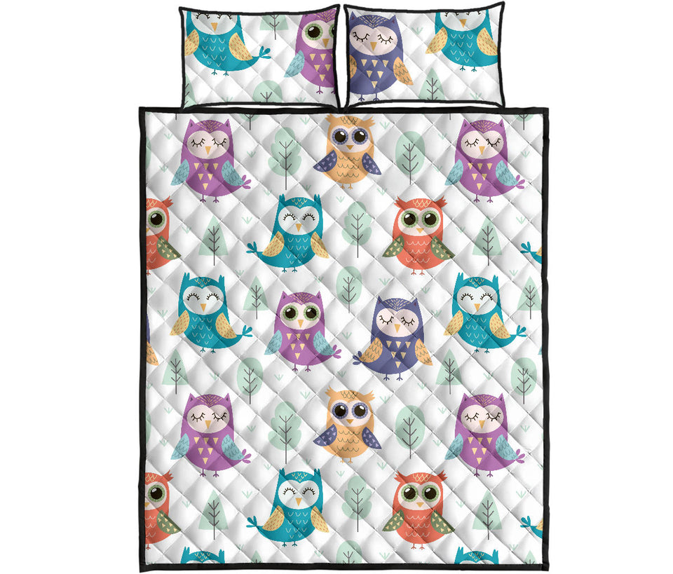 Cute owl pattern Quilt Bed Set